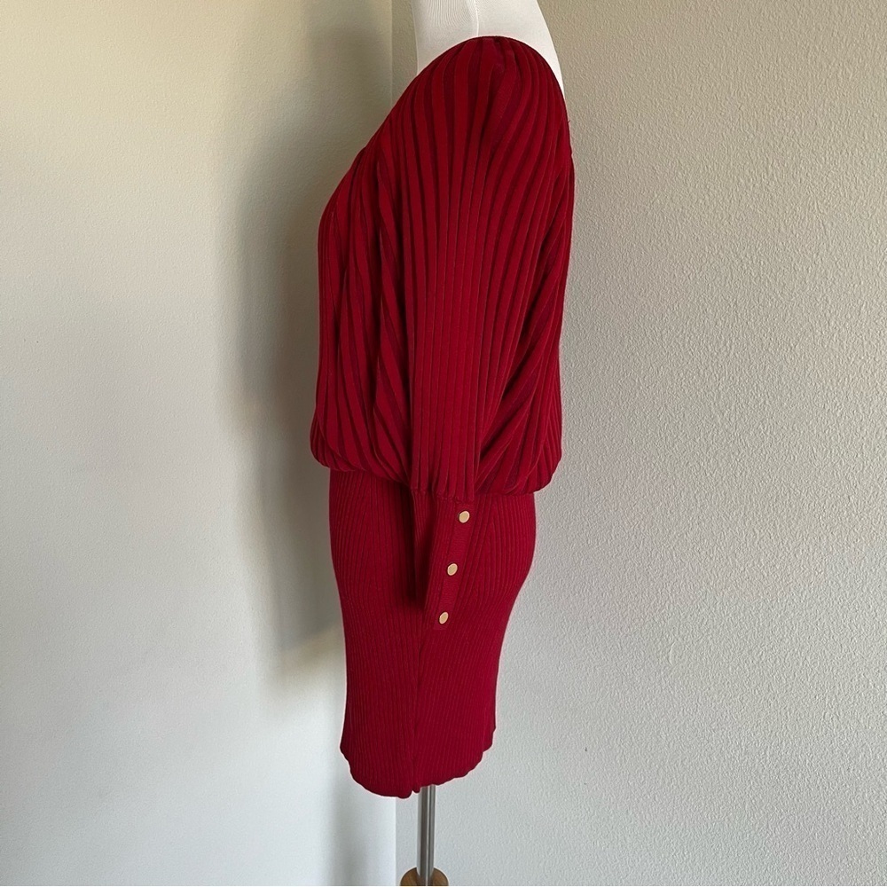 Cache Red Knit Ribbed Dress - Picture 2 of 9